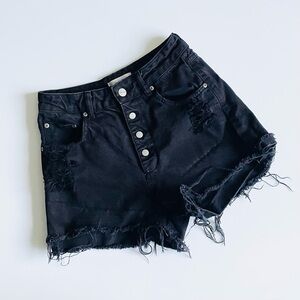 Anine Bing SMALL exposed button fly distressed denim shorts cutoffs in black